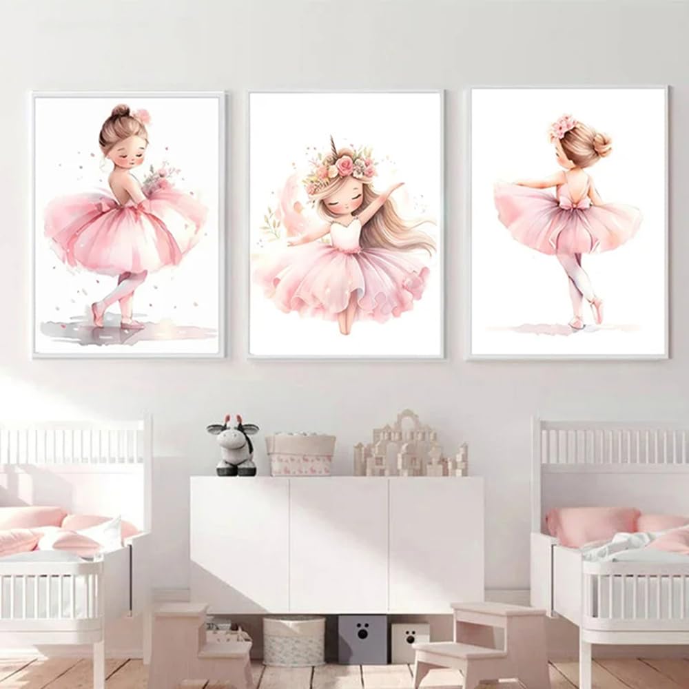 Youihom 3 Affiches Chambre Fille Danseuse - Murale Rose Tableau Decoration Enfant - Poster 30x40 Ballerine Toile - Deco Chambre Cadeau sans Cadre