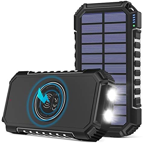 Riapow Solar Power Bank 26800mAh, Solar Charger Fast Charge 3.0A Qi Portable Charger External Battery with 4 Outputs & LED Flashlight Phone Chargers for Phone, Tablet and Camping Outdoors