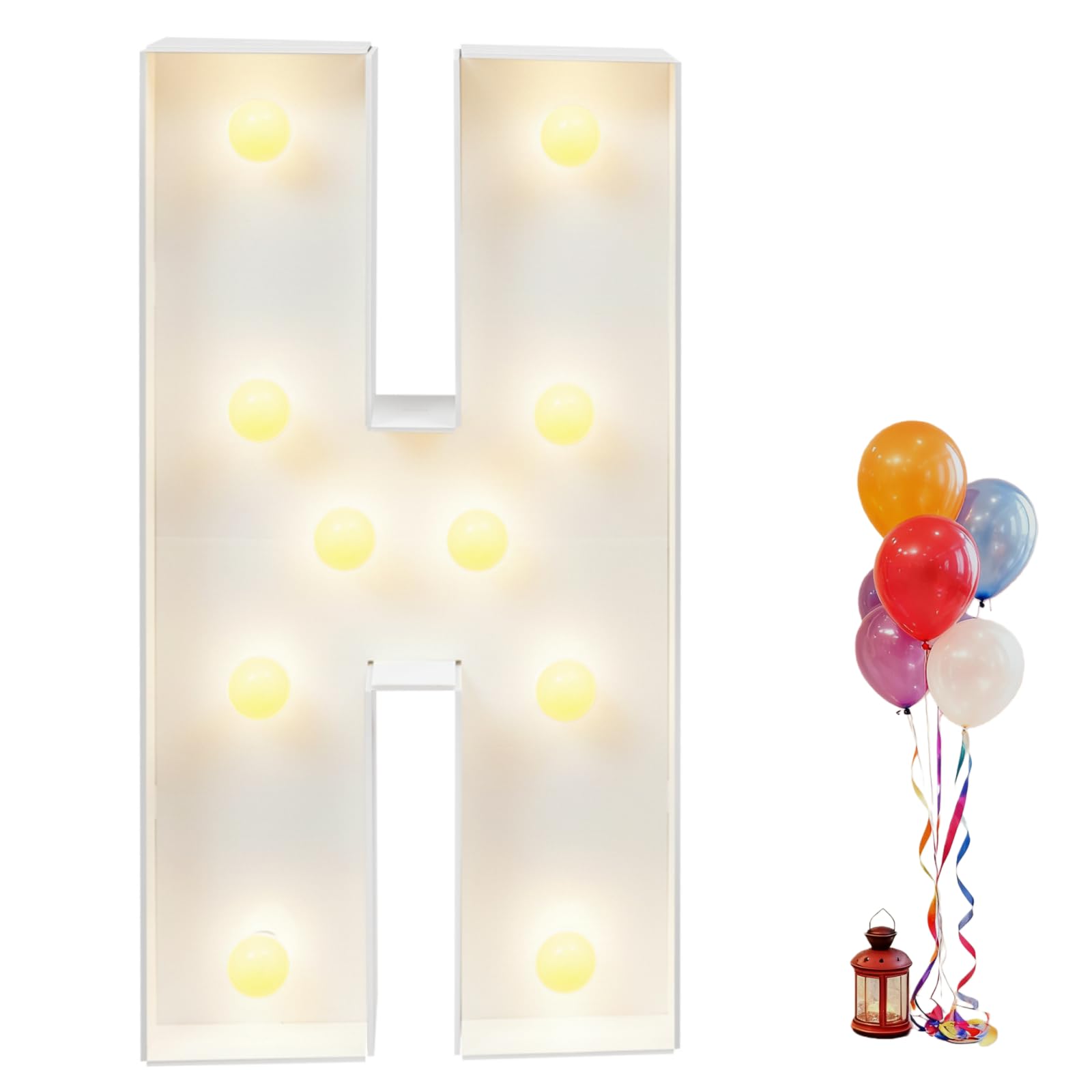 LED Leuchtbuchstaben 91,5 cm Gigantische Leuchtende Buchstaben Deko 3D Dekoration Lichter mit 10 x LED-Birnen Warmes Licht Groß Leuchtbuchstaben Buchstabe für Geburtstag, Jahrestag Party (H)