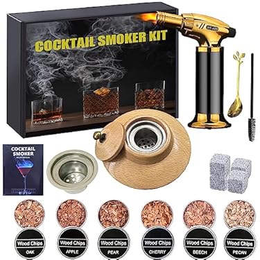AMAZON - Whiskey Smoking Kit with Torch 6 Flavors Wood Chips, Cocktail Smoker Kit, Old Fashion Drink Smoker Kit,Old Fashioned Smoker Kit for Whiskey, Bourbon Drink – Gift for Father, Husband(Without Butane)