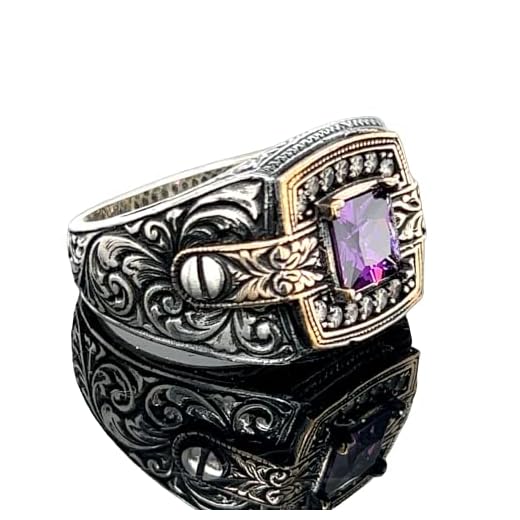 Mens Handmade Ring, Minimal Amethyst Men's Ring, Mens Handmade Ring, Turkish Handmade Silver Men Ring, 925k Sterling Silver Ring
