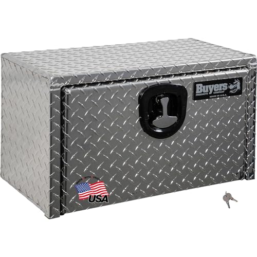 Image of Buyers Products 1705150 Diamond Tread Aluminum Underbody Truck Tool Box, 14 x 12 x 24, Made in USA, .100 in. Thick, Corrosion Resistant, Locking Compression Latch, Secure Storage for Work Trucks