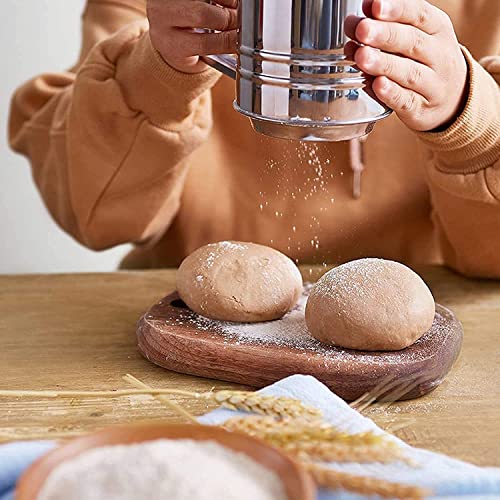 Image of Flour Sifter for Baking Atta chhani Hand Press Design Stainless Steel Flour Sifter Corrosion Resistant Large Capacity Flour Sieve Cup for Sugar Flour and Coffee Powder | Atta Chalni (B)