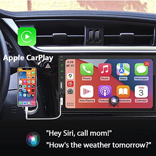 7 Inch Double Din Car Stereo Built-in Apple CarPlay/Android Auto/Mirror-Link, Multimedia Touchscreen Radio Receiver with Bluetooth Handsfree and Backup Camera, FM USB AUX RCA Audio Video Player