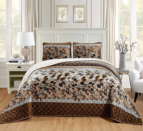 Chezmoi Collection 3-Piece Velvet Sherpa Quilt Set - Thin Lightweight Reversible Bed Blanket
