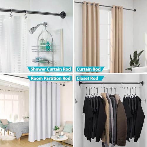 Image of Shower Curtain Rod, Closet Rod 21-32 Inch,Adjustable Heavy Duty Shower Rods for Bathroom Wall Mounted Permanent Industrial Shower Curtain Rod Rust Proof Stainless Steel Black