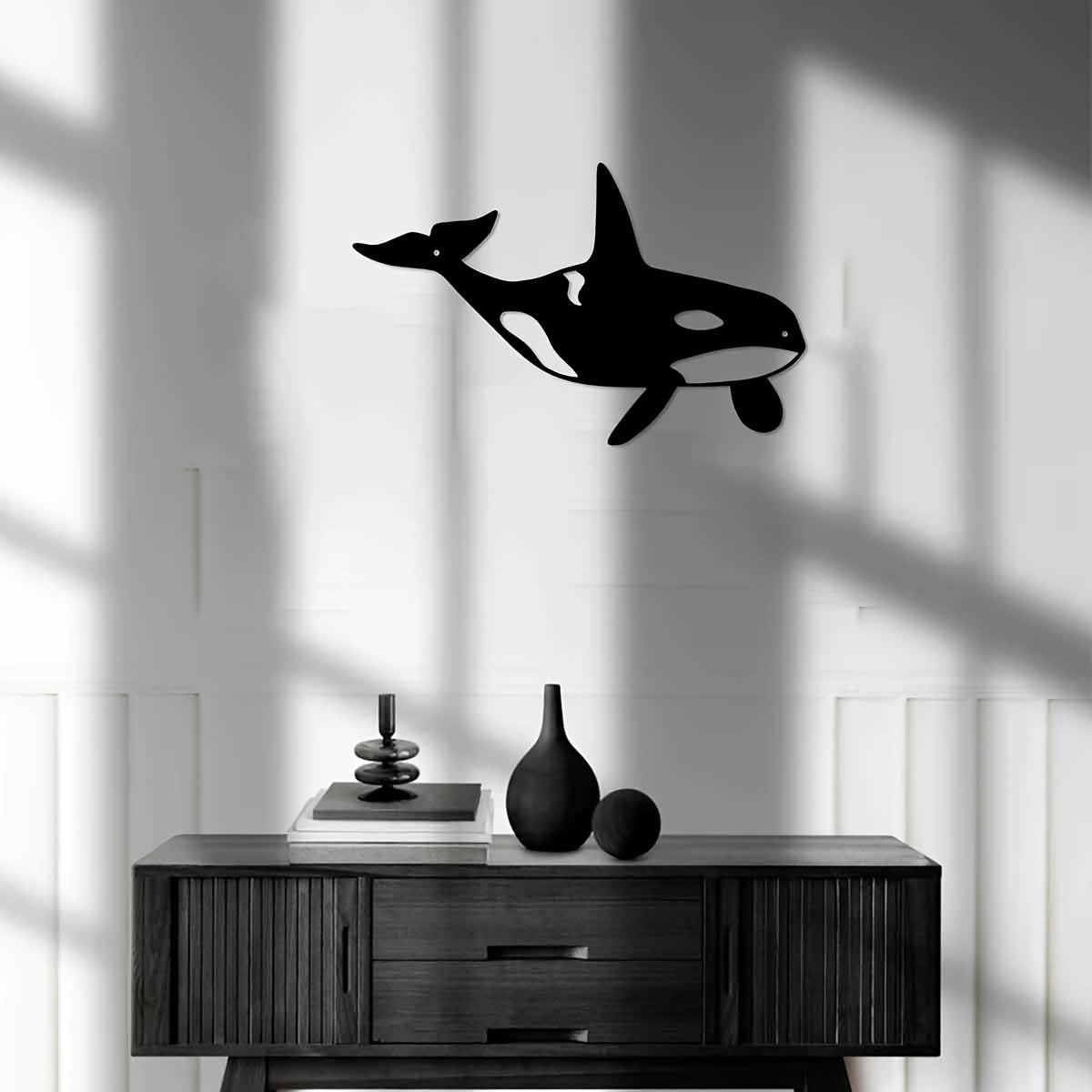 WPCJREU Orca Whale Metal Wall Art,Outdoor Garden Patio Decor, Living Room Balcony Wall Decor, Artistic Home Decoration, Black Metal Wall Decor, Outside Wall Decor, 11.81 * 7.37in