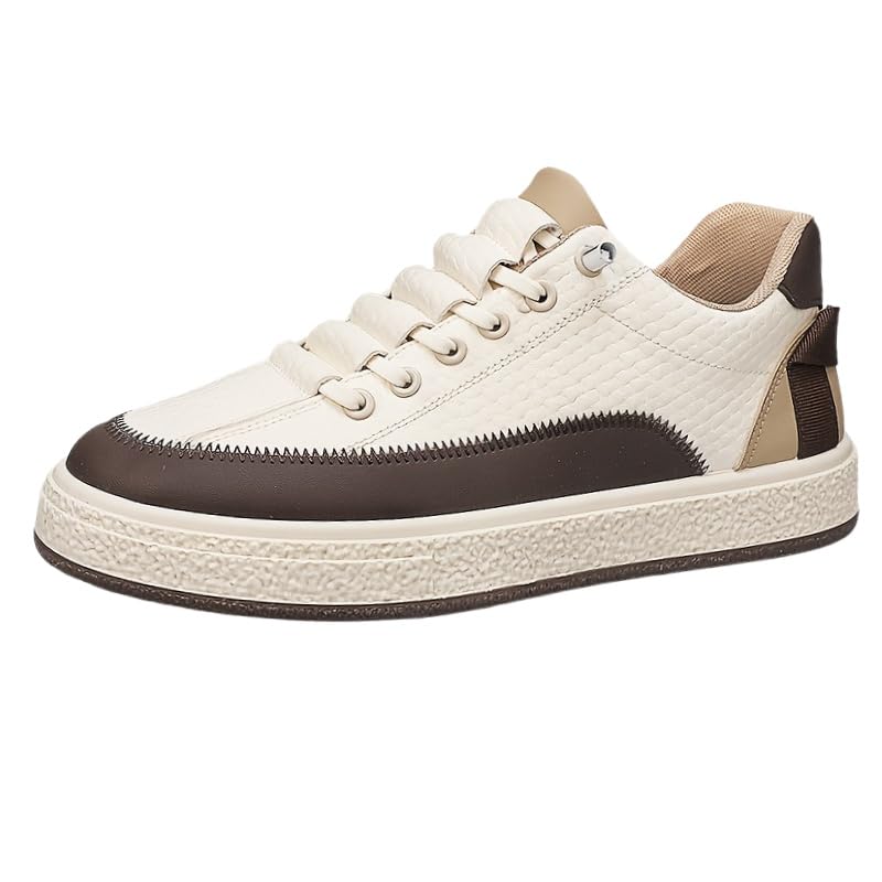 Men's Fashionable Leather Casual Sports Shoes - with a Stylish Skateboard Style. Lightweight, Comfortable and Shock-Absorbing. Suitable for All Seasons.