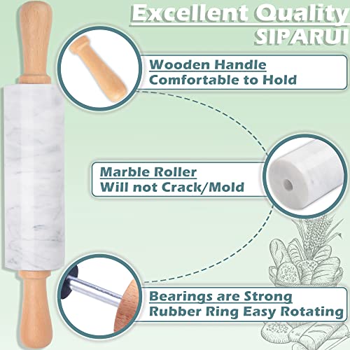 Siparui Marble Rolling Pin With Wooden Cradle Thick Handle Set For Baking,18.5 Inch Premium Quality Polished Roller For Pizza Dough,Fondant,Pie Crust,Non-Stick Surface Easy To Clean(White) #TOP2