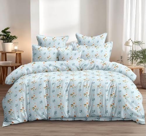 Image of DECOMIZER 240 TC Microfiber Soft Cotton Printed Single Bed Bedsheet for Diwan Bed, Size 60 Inches X 90 Inches, 152 X 230 cm with 1 Large Size Pillow Covers - AquaTriFlower