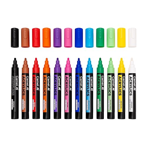 Camel 4.5mm Bullet Tip Acrylic Markers, 12 Shades - Image 4