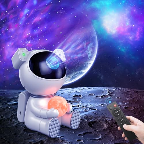 Dienmern LED Sternenhimmel Astronaut Projektor, Nachtlicht Astronaut Sternenhimmel Projektor Kinder Baby und Erwachsene, 360° Drehen Galaxy Projector mit Fernbedienung und Timer, Weiß., 19.99