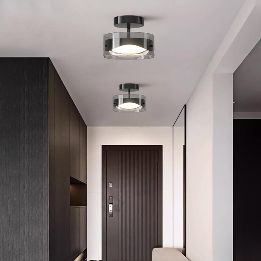 9W Led Półpłaska Oprawa Sufitowa, Czarna Oprawa Do Korytarza, Szklana Sufitowa, Sufitowa Na Werandzie, Wejściowa Do Sypialni, Sufitowa Do Korytarza, 3 Tryby Kolorów, 7,87 Cala