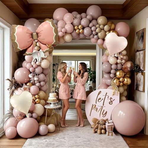 Image of Dusty Pink Beige Balloon Arch Kit Double Stuffed Blush Cream Gold Latex Balloons Pink Brown Neutral Tan Balloon Garland Perfect for Boho Baby Shower Birthday Wedding Bridal Anniversary Party Occasions