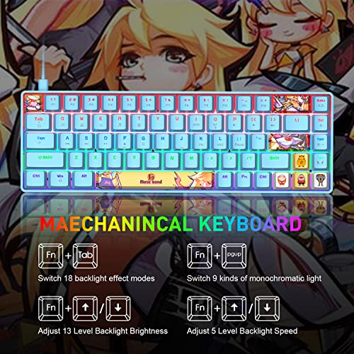 Image of Portable 60% Mechanical Gaming Keyboard 18 Chroma RGB Backlit Ultra-Compact 68 Keys Dye Sublimation PBT Ergonomic Full Keys Anti-ghosting Compatible with PS4,PS5,PC,Gamers,Typist(Blue /Blue Switch)