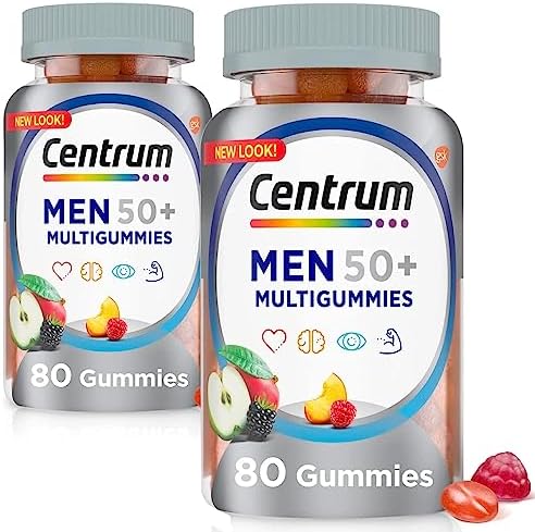 AWY Centrum MultiGummies Gummy Multivitamin for Men 50 Plus, Multivitamin/Multimineral Supplement with Vitamins D3, E, B6, and B12, Assorted Fruit Flavor - 80 Count (PACK OF 1)