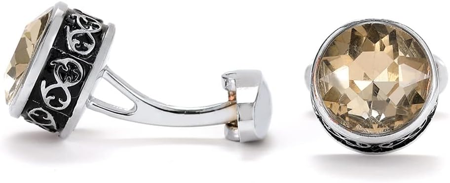 Men's Cuff Links,Suit Cufflinks,Cuff Links Set,Cufflinks for Men Brown Crystal Round Formal Dress Shirt Cuff Links Button Wedding Gifts