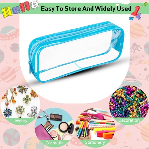 Image of Fainne 50 Pcs Clear Pencil Pouch Bulk Clear Pencil Case Bag 7.87x 1.38 Inch PVC Waterproof Travel Toiletry Makeup Zipper Pouches for Office Stationery Travel Storage(Blue)