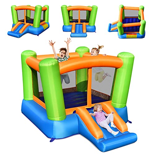 DREAMADE Château Gonflable Mini pour Enfant 3-10 Ans, 197 x 250 x 143 CM, Aire de Jeu Gonflable avec Toboggan, Trampoline Gonflable avec Accessoires Riches (Mini sans Gonfleur)