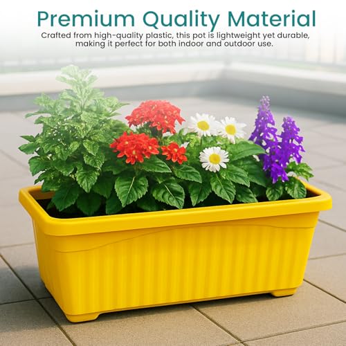 Image of Bianco Rectangular Plastic Pots for Plants, Jupiter Flower Pots for Home, Window Display, Garden (35 x 18.5 x 15 cm) (Multicolor) (Pack of 3)