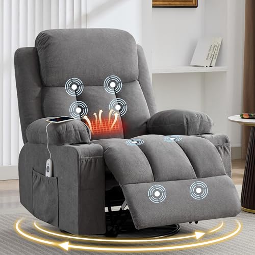 MAHOMICO Swivel Rocker Recliner Chair with Vibration Massage and Heat