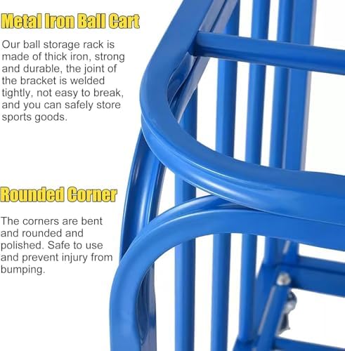 Heavy-Duty Lockable Ball Storage Cart with Wheels, Stackable Metal Sports Equipment Organizer, Basketball & Football Rack for School/Gym (90x80x85cm)