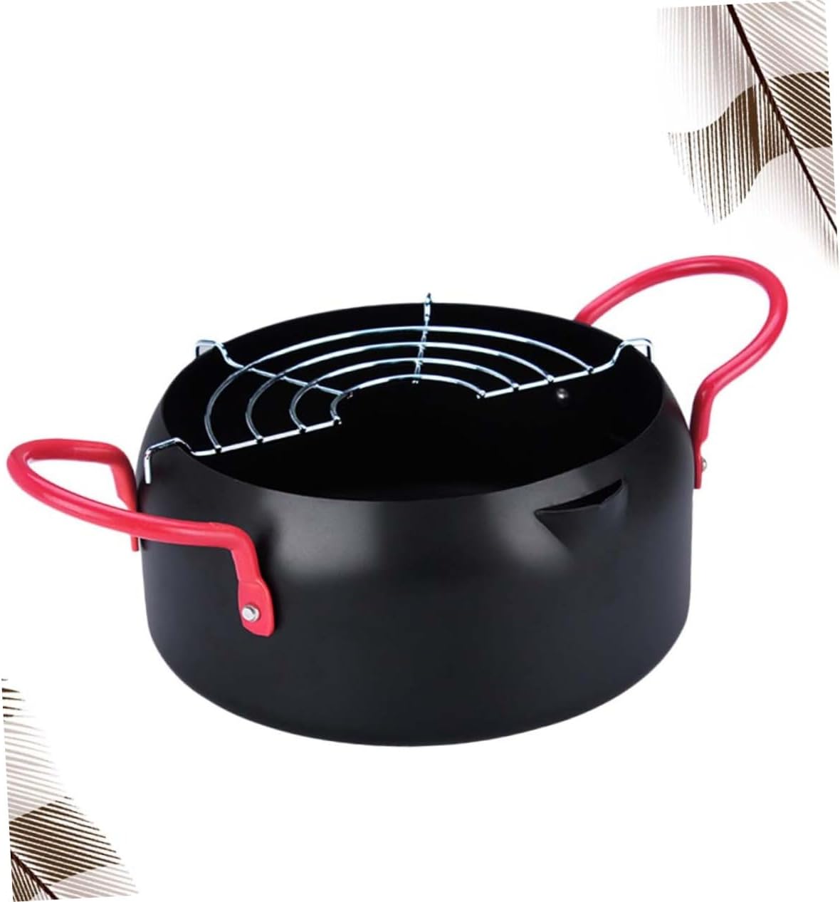 IMIKEYA Japanese Frying Pan with Filter Basket Premium Iron Household Fryer Pot for Induction and Gas Stoves Small Deep Fryer with Oil Drip Rack Handles Easy Clean