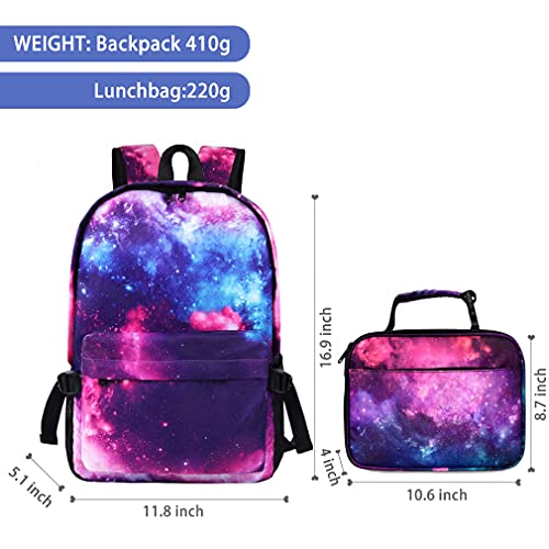E-Clover Galaxy Backpack for Women/Men School Bookbag for Girls with Galaxy Lunch Boxes Lightweight Travel Daypack Purple Christmas Gifts2