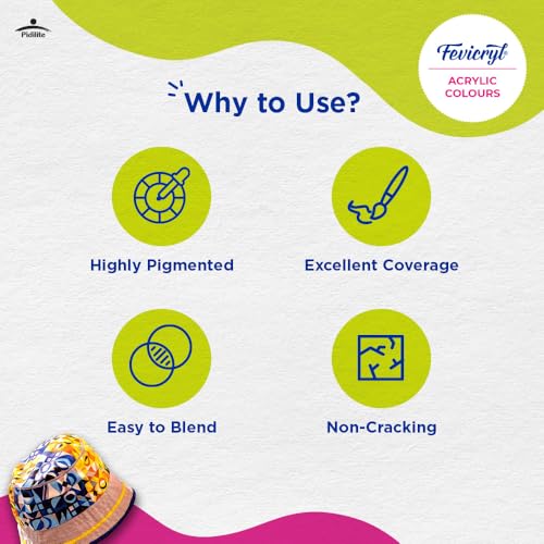 Fevicryl Acrylic Colours Sunflower Kit | 10 Colours x 15 ml | DIY Paint, Rich Pigment | Multicolour & Multi-surface | Non-Cracking Paint for Canvas, Wood, Leather, Earthenware, Metal (Image - 5)