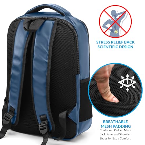 Image of Aircase Vegan Leather Laptop Bag Backpack for Men & Women, 22 l, Cobalt Blue, Fits Upto 15.6 inch Laptop, Multiple compartments, Padded Shoulder Straps, for Travel, Office or College, 1 Year Warranty