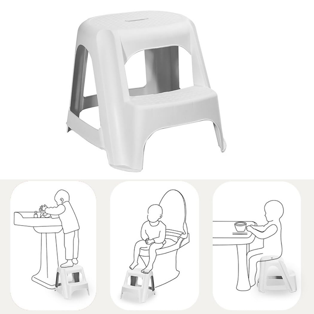 Taburete para niños pequeños, plástico, 2 escalones, reposapiés de doble altura