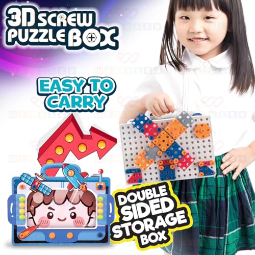 Image of Wembley 4 in 1 Toy Drill Screw Tool Set for Kids 3 4 5 6 7+ 3D Puzzle Box STEM Learning DIY Building Block Kit Creativity Educational Construction Promotes Motor Skills - Space Theme