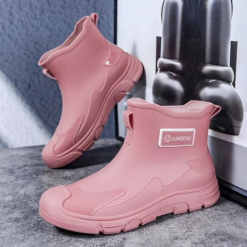 Women Wellington Boots, Ankle Wellies Fashion Short Rain Boots Waterproof Comfortable Chelsea Rainboots Non-Slip Gardening Rubber Rain Shoes for Outdoor Work Fishing Travel Size 4.5 Pink - Image 2