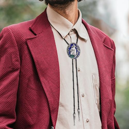 Image of HUABOLA CALYN Native American Bolo tie Rodeo Cowboy Leather Necktie Western Bolo ties for Men Women Necktie for Concert Fans