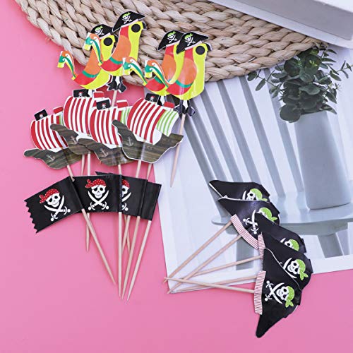 Gadpiparty 100 Pcs Pirate Cupcake Toppers Pirate Party Decoration Cupcake Picks for Pirate Theme Bir