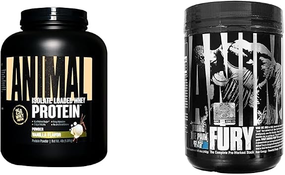 Animal Whey Isolate Whey Protein Powder Isolate Loaded for Post Workout and Recovery & Fury - Pre Workout Powder Supplement for Energy and Focus