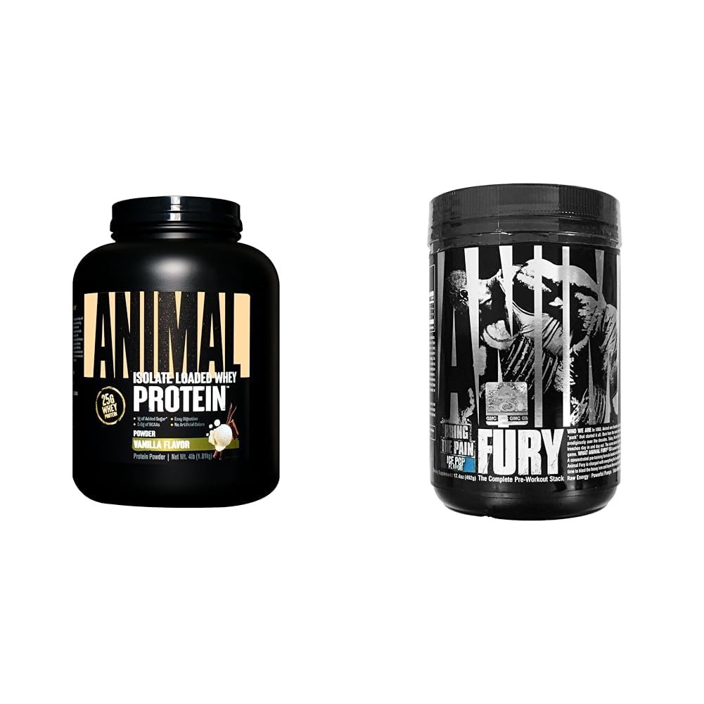 Animal Whey Isolate Whey Protein Powder – Isolate Loaded for Post Workout and Recovery & Fury - Pre Workout Powder Supplement for Energy and Focus