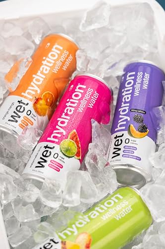 Image of Wet Hydration | Functional Wellness Water, Non-Carbonated - Blackberry Melon (12 Ounce Cans, Pack of 12) - Flavored Water, Hydration Drink, No Sugar, No Artificial Ingredients, Zero Calories (Packaging May Vary)
