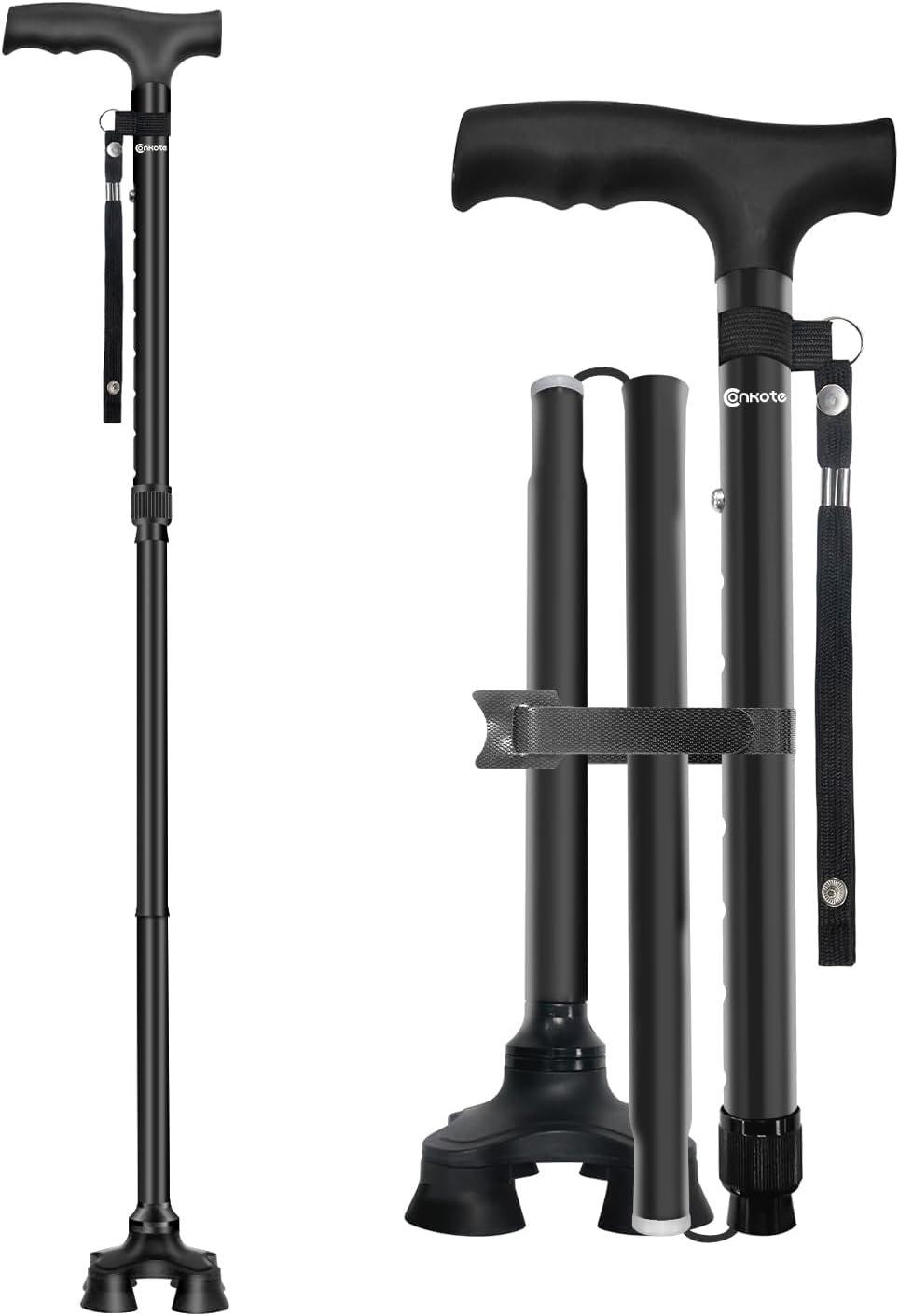 Conkote Bastón de caminar para hombres y mujeres, plegable, ajustable, plegable, bastón de pie, punta de pivote, resistente  Bastones plegables para