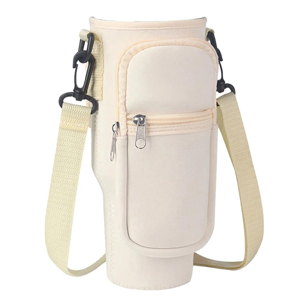 MEZON Water Bottle Carrier Bag with Phone Pocket for Stanley 40 oz Tumbler with Handle, Insulated Neoprene Cup Holder Pouch with Adjustable Strap for Quencher H2.0 Stanley Cup Accessories (Beige)-image-42
