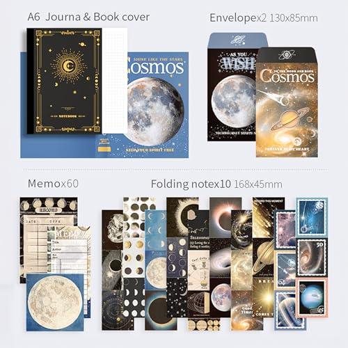 Image of The AutoStory Space Scrapbook Kit A6 Junk Journal Aesthetic Astronomy Stickers Dark Decorative Papers Washi Tape DIY Craft Art Diary Planner Supplies Galaxy Gift Teens (Cosmic Mystery, Black)