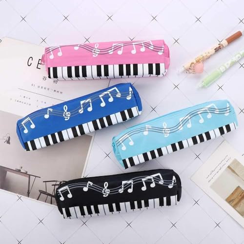 Image of Black Oxford Cloth Pencil Case,Square Single Layer Music Notes Piano Keyboard Pencil Case Large Capacity Pen Bags Pencil Holders and Pen Holders Stationery Office Supplies