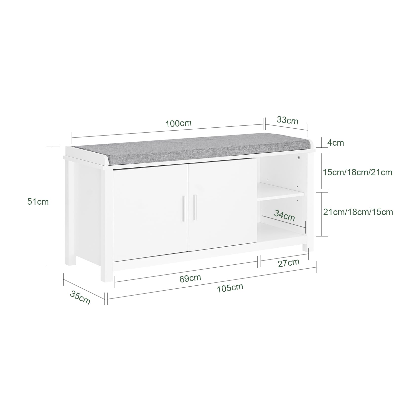SoBuy Banc Chaussures avec 2 Portes 105x35x51cm pour entrée