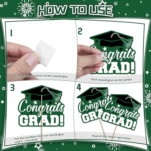 Image of 24Pcs Graduation Party Decorations Class of 2026, Graduation Centerpieces for Tables, 2026 Congrats Grad Party Centerpiece Stick Table Toppers for Graduation Party Supplies (Green)
