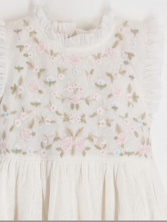 Image of Cherry Crumble Girls Fit And Flare Embroidery Party Dress Cream