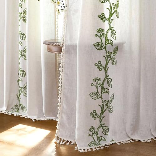 Joydeco Green Foliage Bifacial Embroidered Curtains 63 Inch Long 2