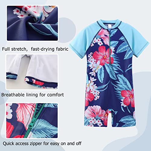Girls Short Sleeve Rash Guard One Piece Swimsuits Zipper Front Bathing Suit Sun Protection 3-16 Years3