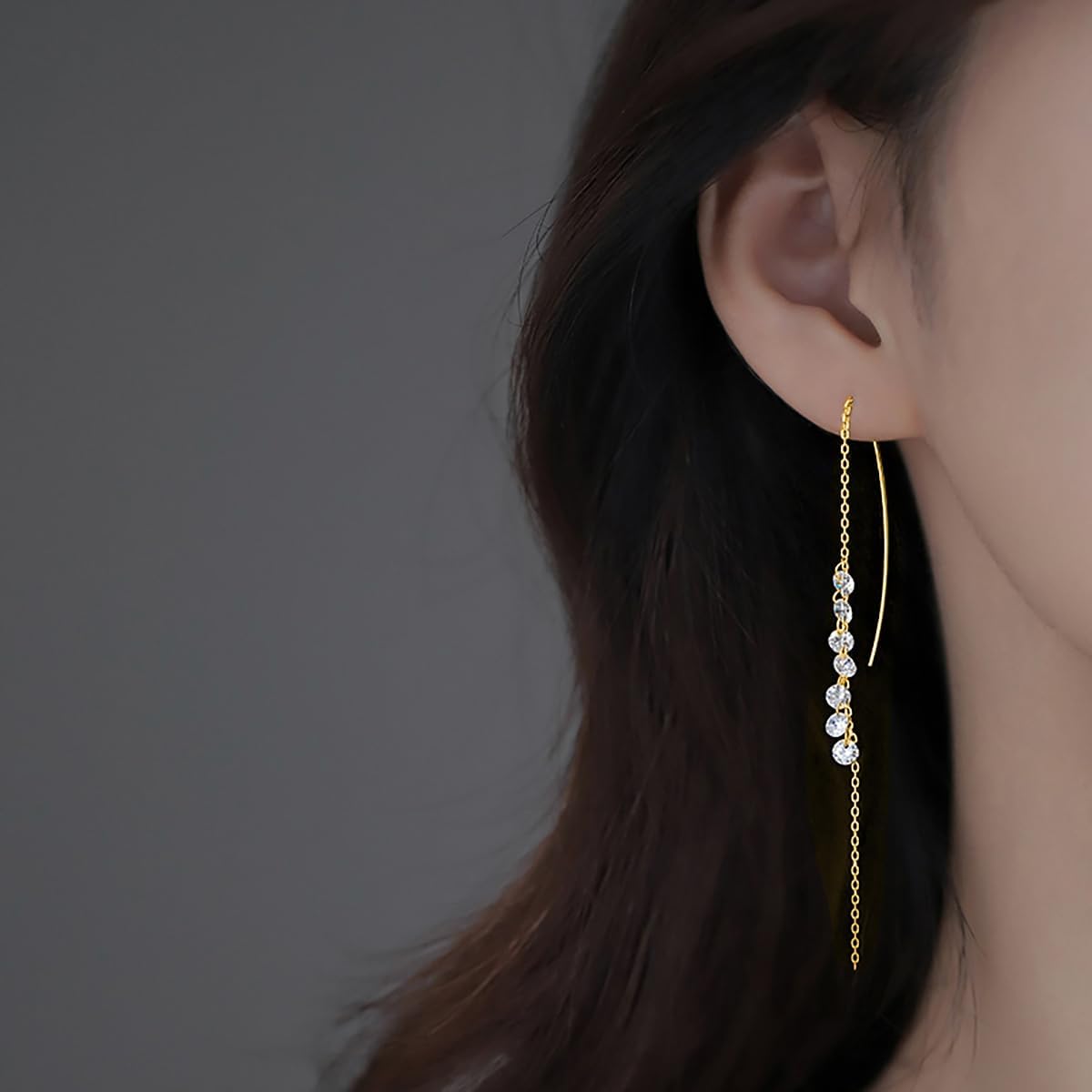 SLUYNZ 925 Sterling Silver Sparkling CZ Droplet Dangle Earrings for Women Elegant Long Threader Earrings