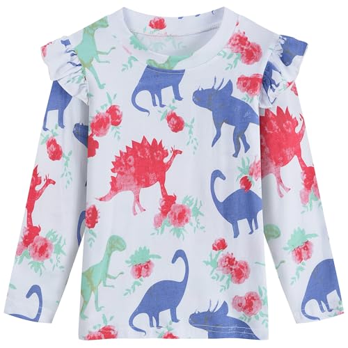 Shirts Toddler Girls Ruffle Long Sleeve Little Kids Cotton Tees Graphic Tops 2-7 Years