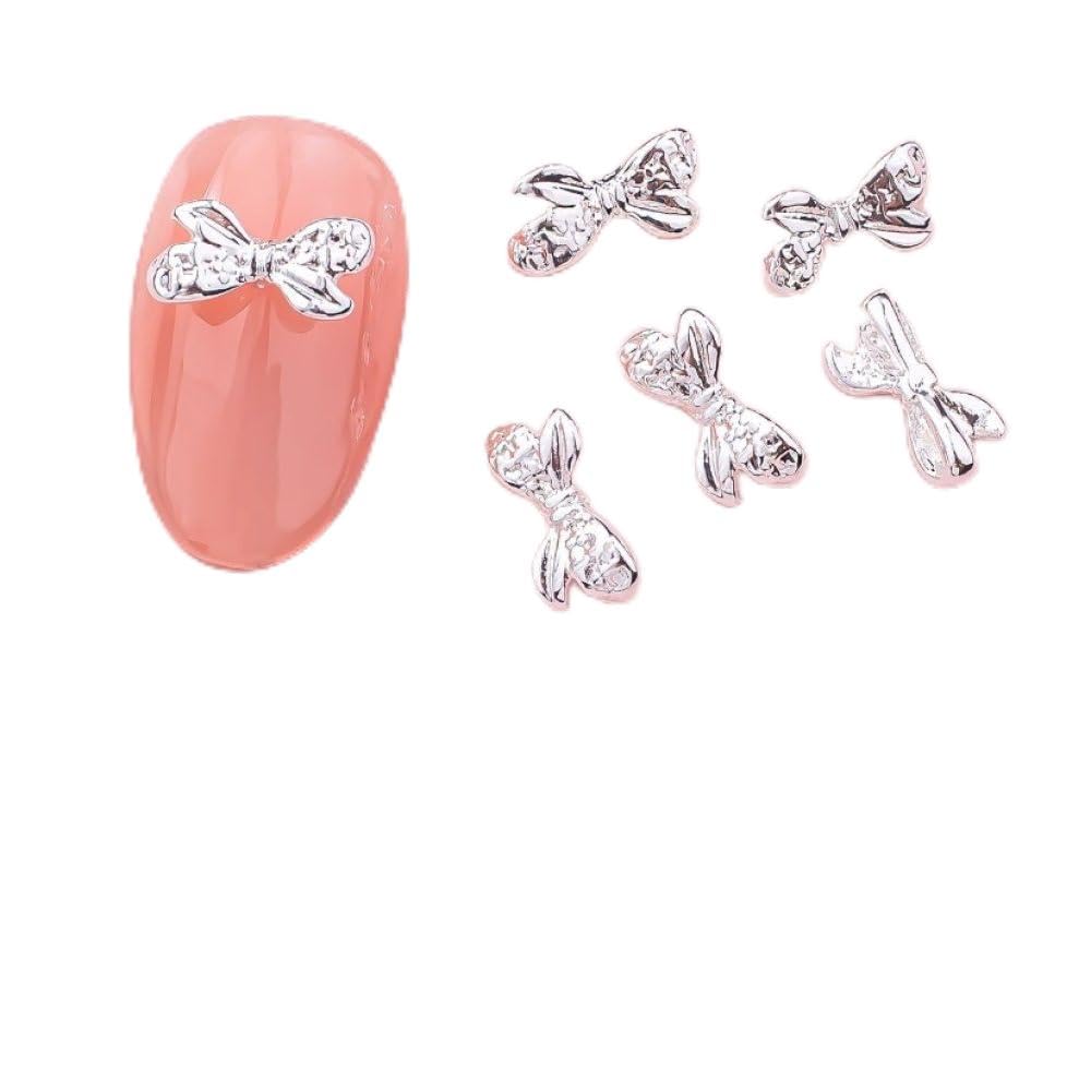 qbodp 50 Pcs Nail Decoration Fashion Nail Decoration Bow Decoration for Nail, Nail Supplies Nail Art Decoration Accessories,Silver